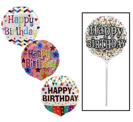Balloons Air Fill W/Stick Happy Bday