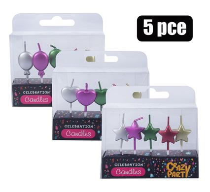 CANDLE BIRTHDAY SHAPES 5PC ASSTD